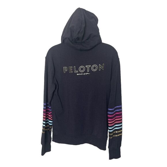 Peloton Spiritual Gangster Size S Zip Up Hoodie Sweatshirt Black Rainbow Ombre - Picture 7 of 11